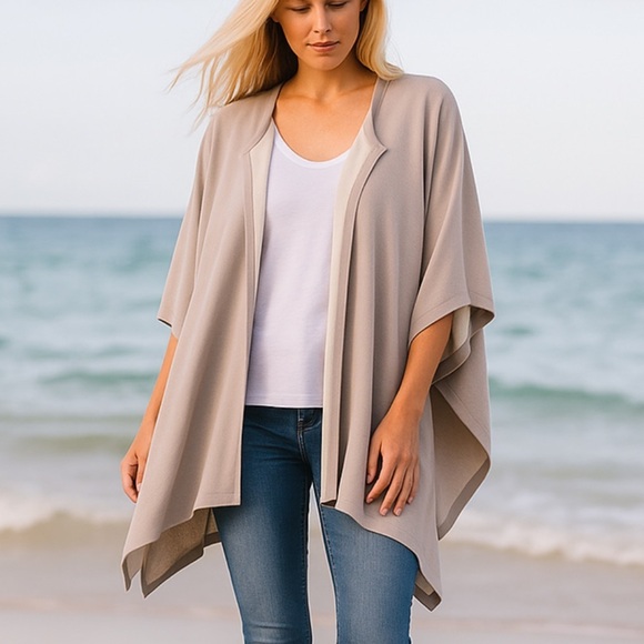 H by Halston Cape Kimono Poncho Cardigan two tone gray Size L/XL - Picture 1 of 8